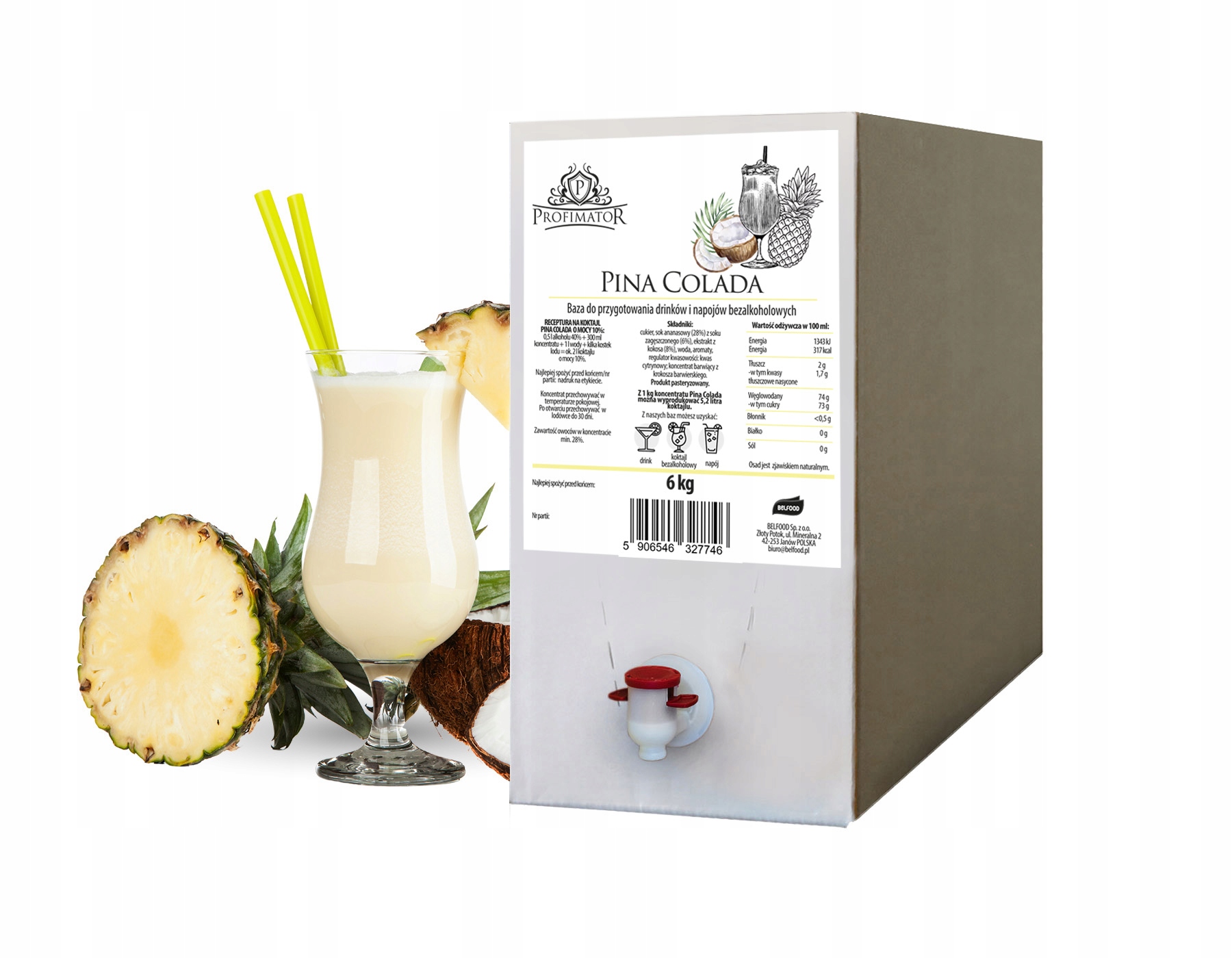 Syrop barmański baza do drinków koncentrat Profimator Pina Colada box 6 kg