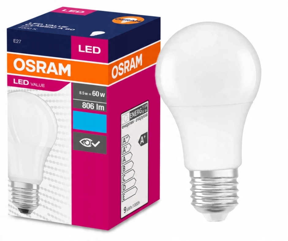 

Żarówka Źródło Led 8,5W 4000K 806LM E27 Osram