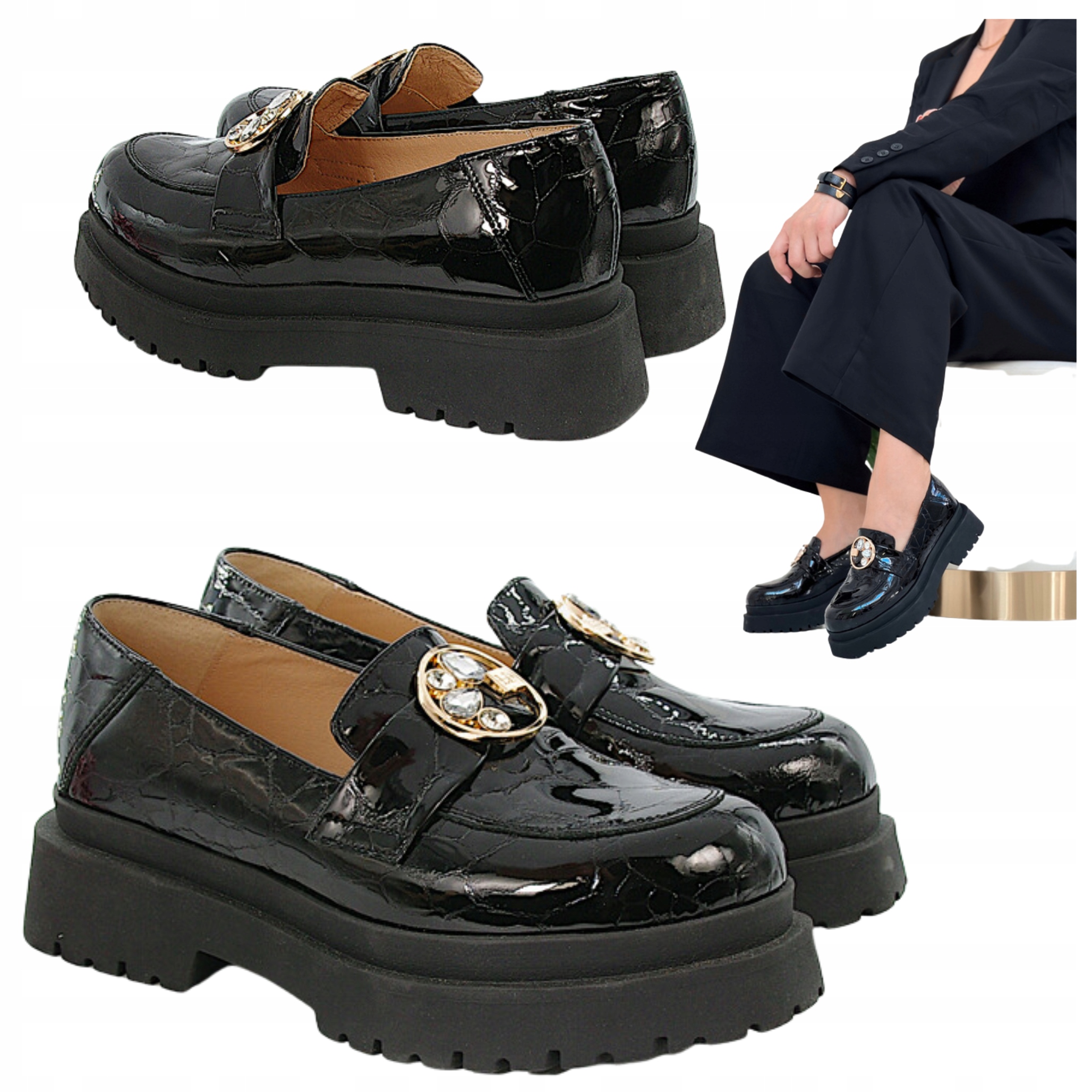 Półbuty Damskie Laura Piacci 40 Skórzane 174 Loafersy Buty Wsuwane Damskie