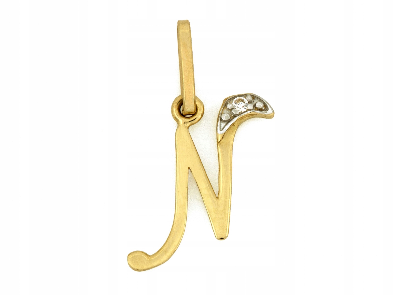 Zlatý přívěsek 585 písmeno N s bílými zirkony 0.38 g a bílým zlatem