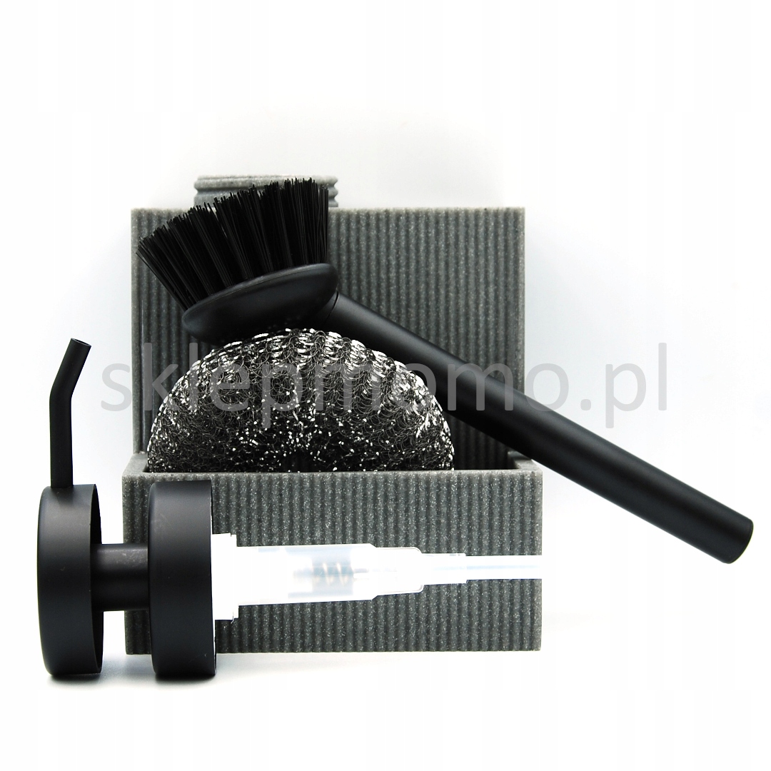 Dozownik kuchenny ze szczotką druciakiem SZARY duży 380ml płyn do naczyń Kod producenta 64330-SZA-DOZ