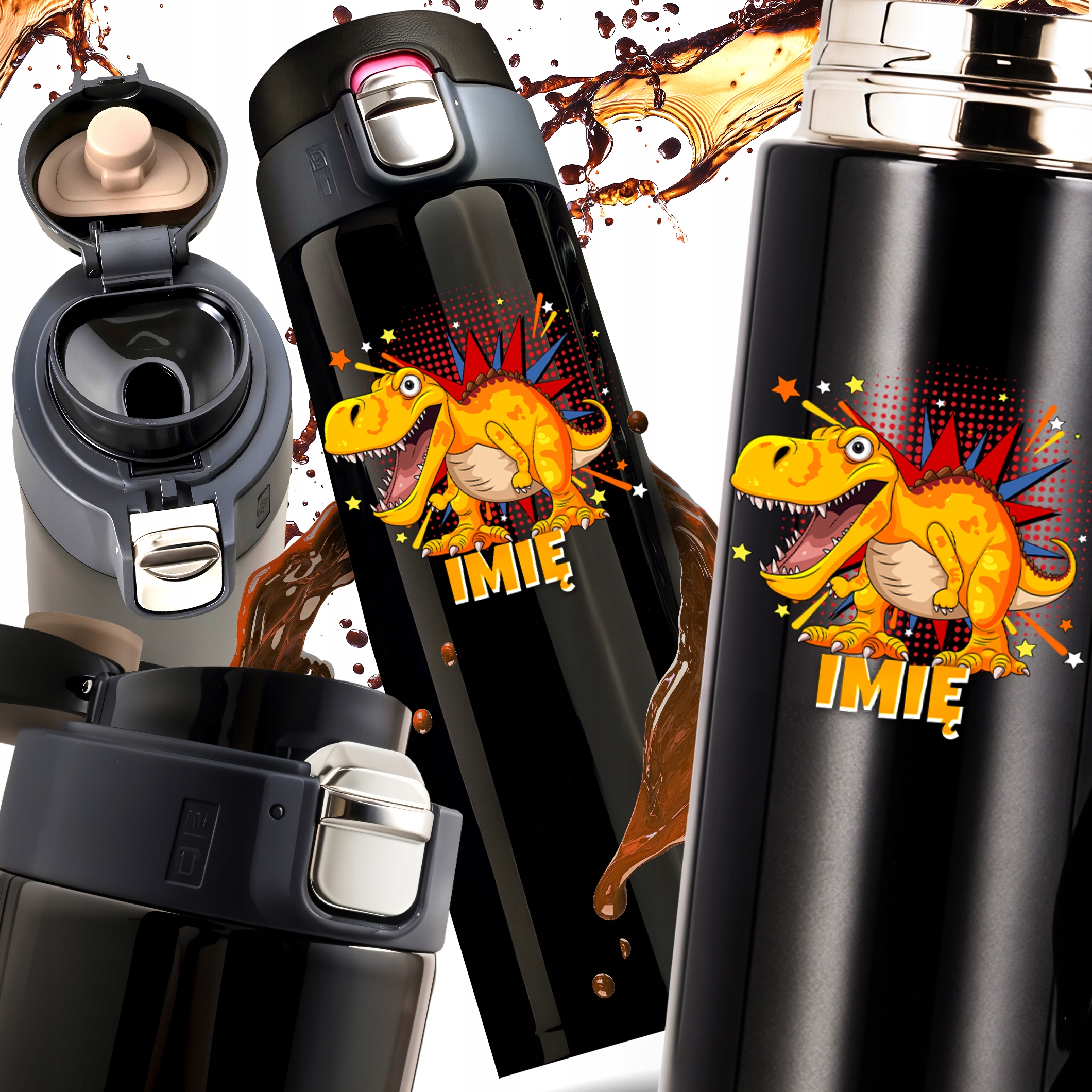 KUBEK TERMICZNY LED TERMOS DINOZAURY T-REX ZABAWNE ŚWIĘTA MIKOŁAJ IMIĘ