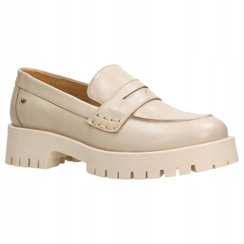 Buty Damskie Półbuty Skórzane Mokasyny obcas beżowe Wojas r.38