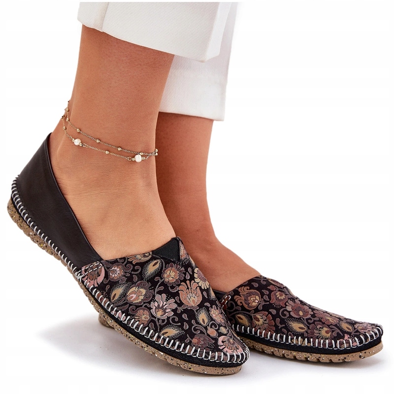 Baleríny Z Přírodní Kůže, Vzorované, Lehké, Maciejka T1929-71 Černé 37