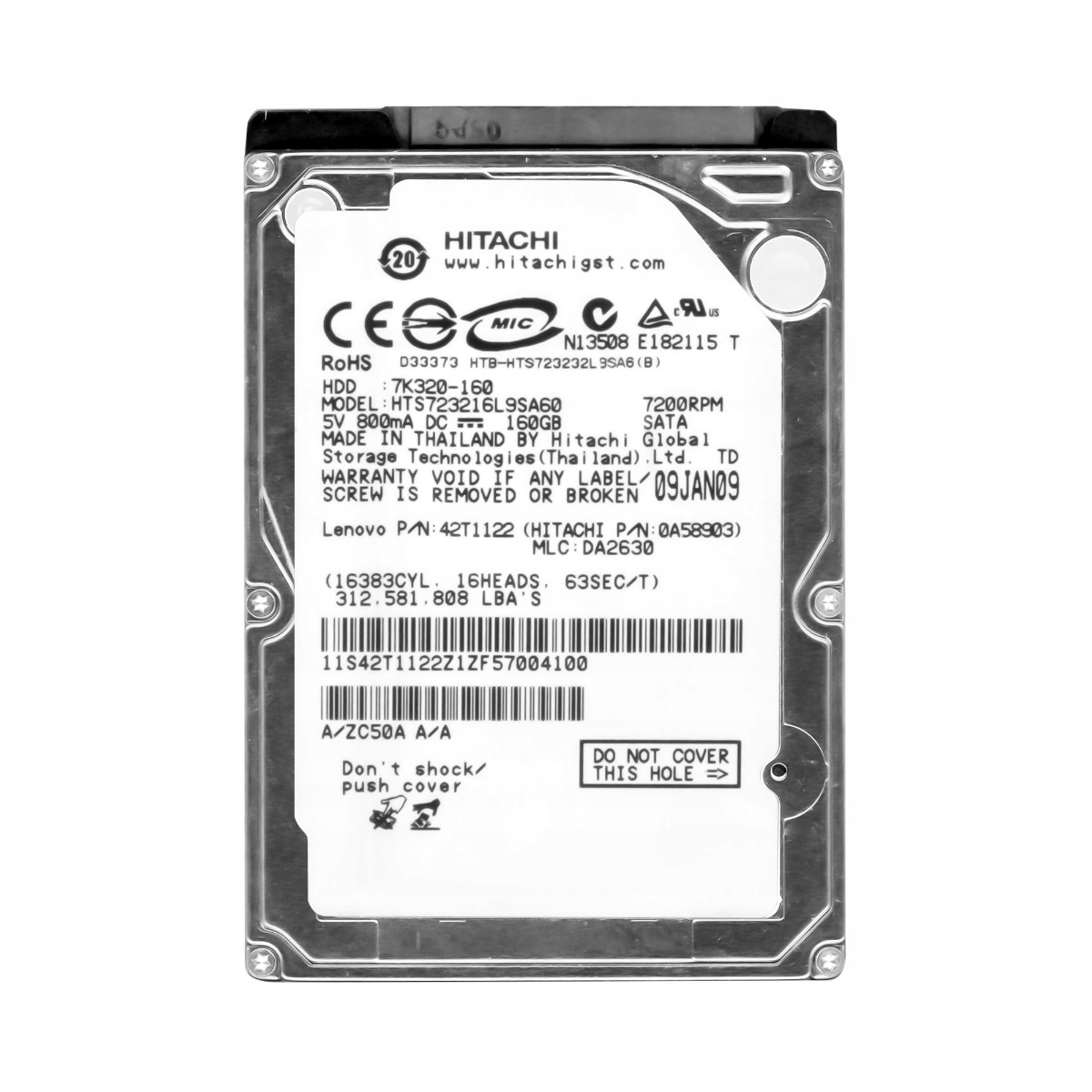 TravelStar 7K320 160GB 7.2k 16MB Sata 2.5'' HTS723216L9SA60