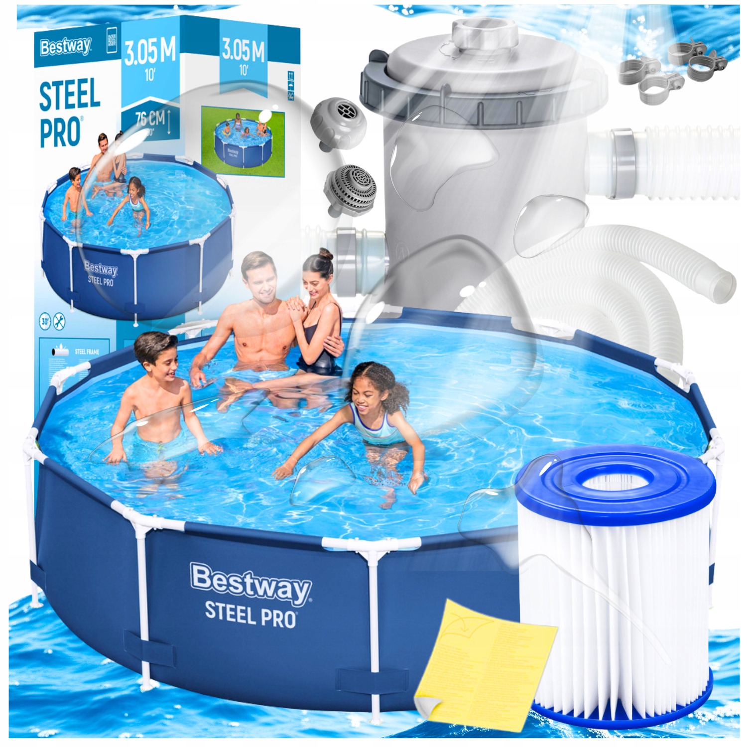 Basen Stelażowy 305 Z Pompą Bestway Model 2025 Zestaw 8W1 Filtr Akcesoria