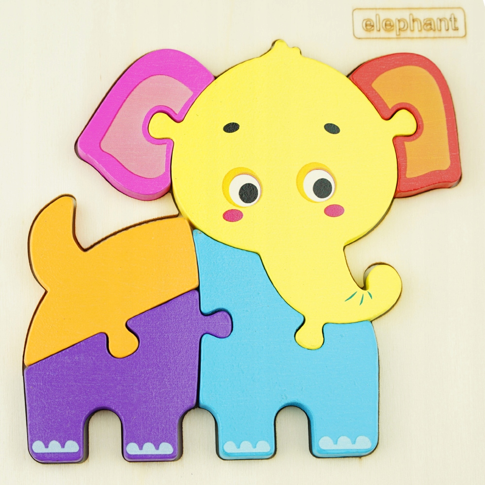 Puzzle drewniane układanka kolorowa Słoń Liczba elementów 6