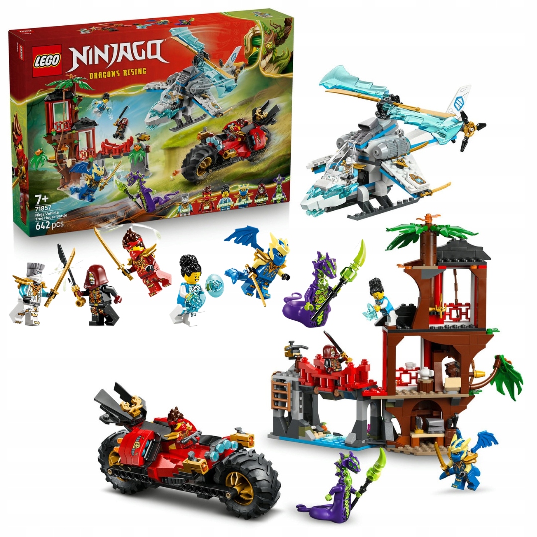 Lego 71857 Ninjago Bitva nindžů: domeček na stromě s vozidly, 6 figurek