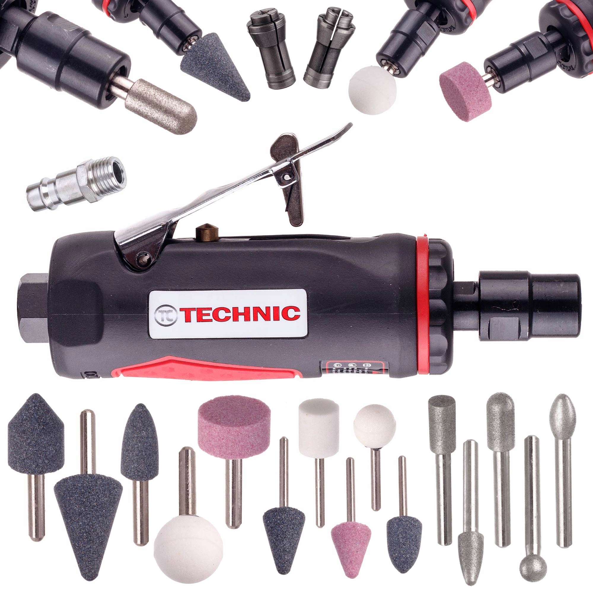 Pneumatická Bruska Přímá Stopková 6+3 MM, Sada Frézovacích Kamenů