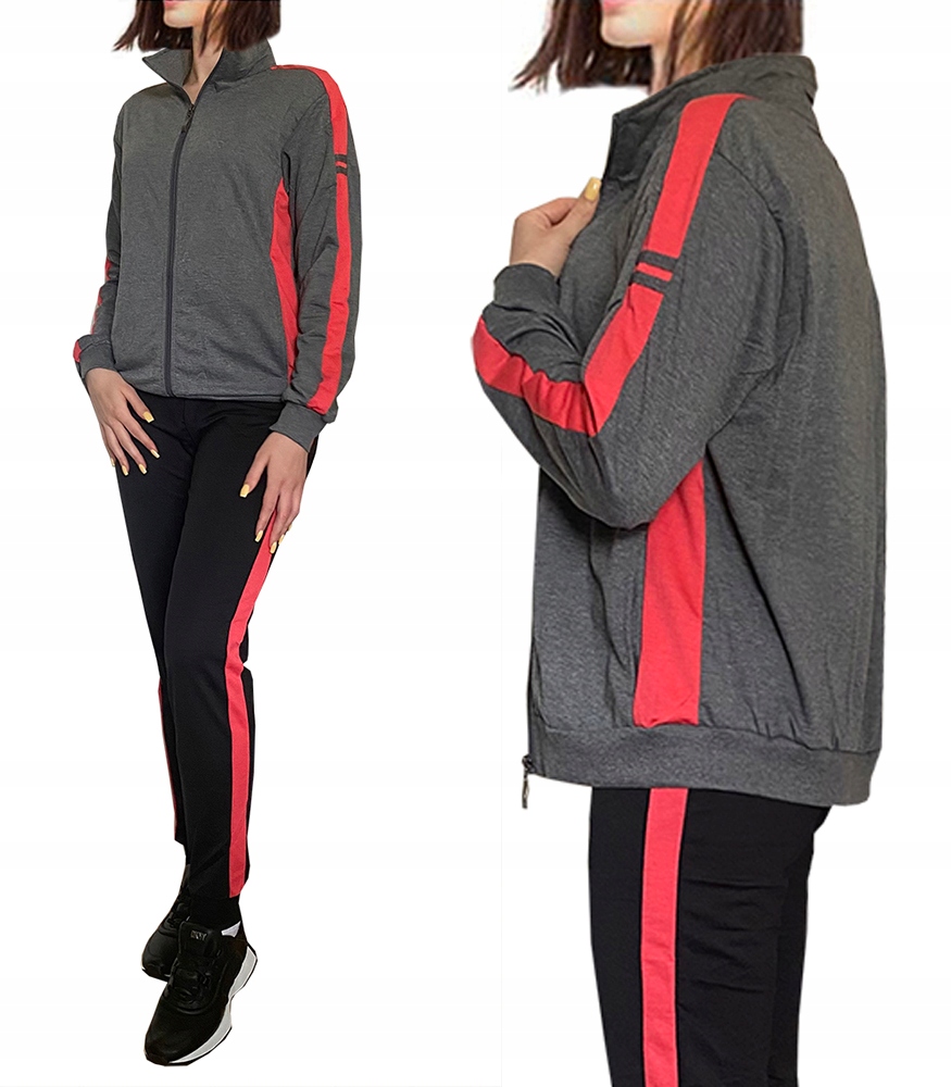 Dres damski Rozpinany bawełna dresy na stójce Bluza+spodnie 9151 grafit XXL