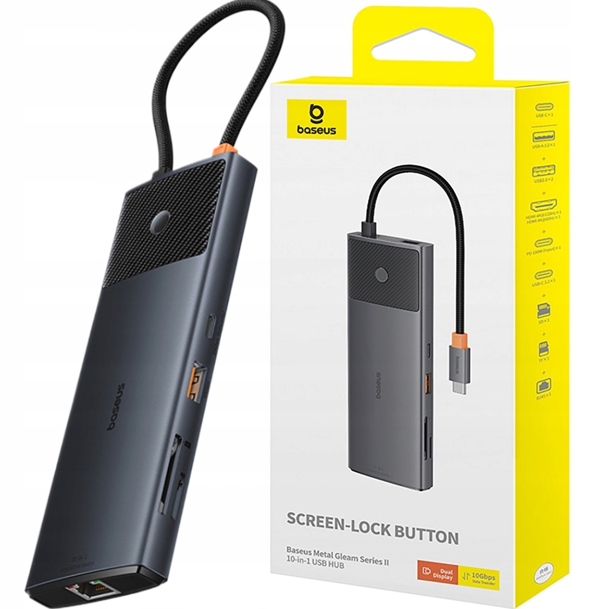 Baseus Usb-c hub 10v1 Hdmi rozbočovač Usb-a Usb-c RJ45 Sd/tf adaptér