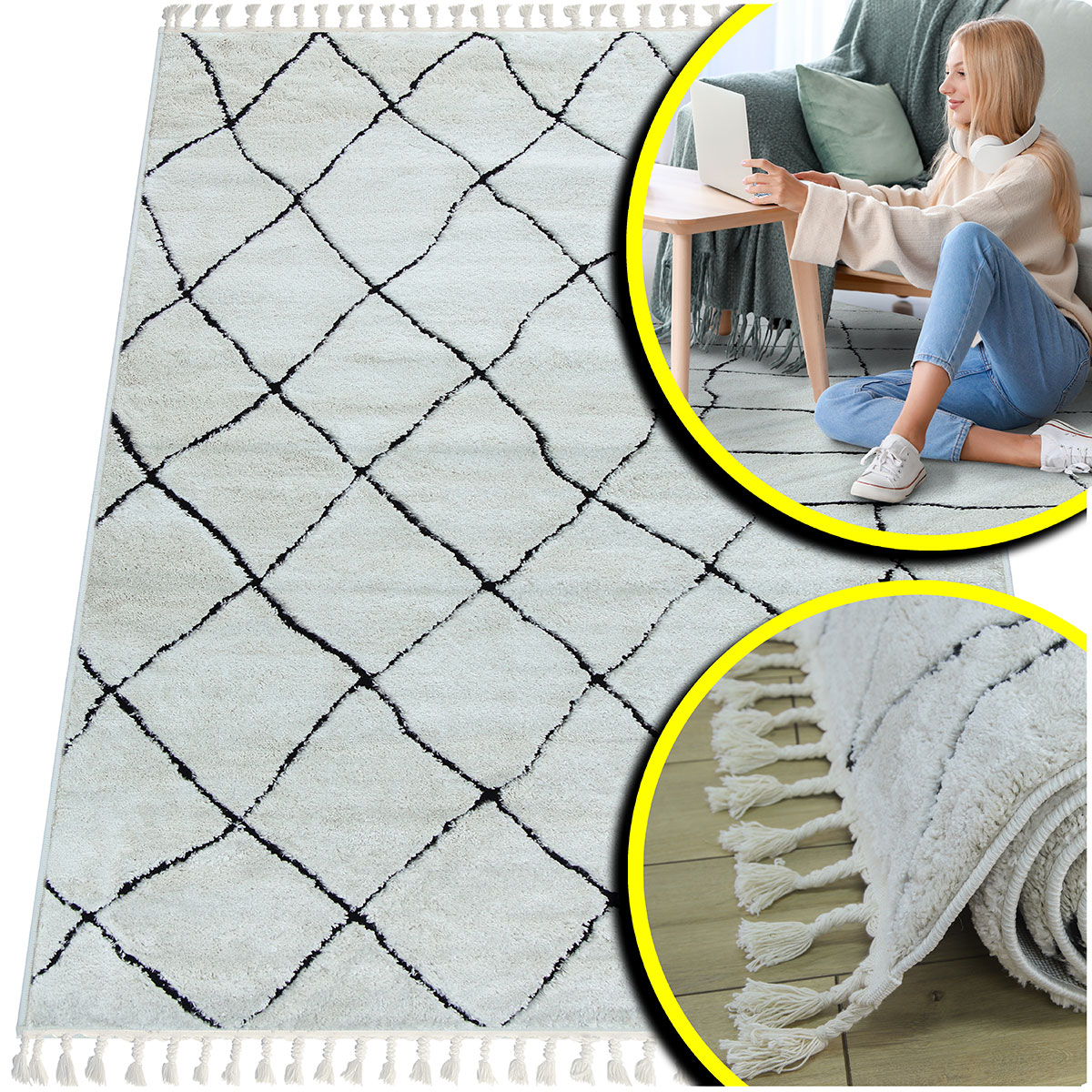 Béžový Koberec Do Obývacího Pokoje Koberec S Třásněmi Do Ložnice Shaggy Siena 140x200