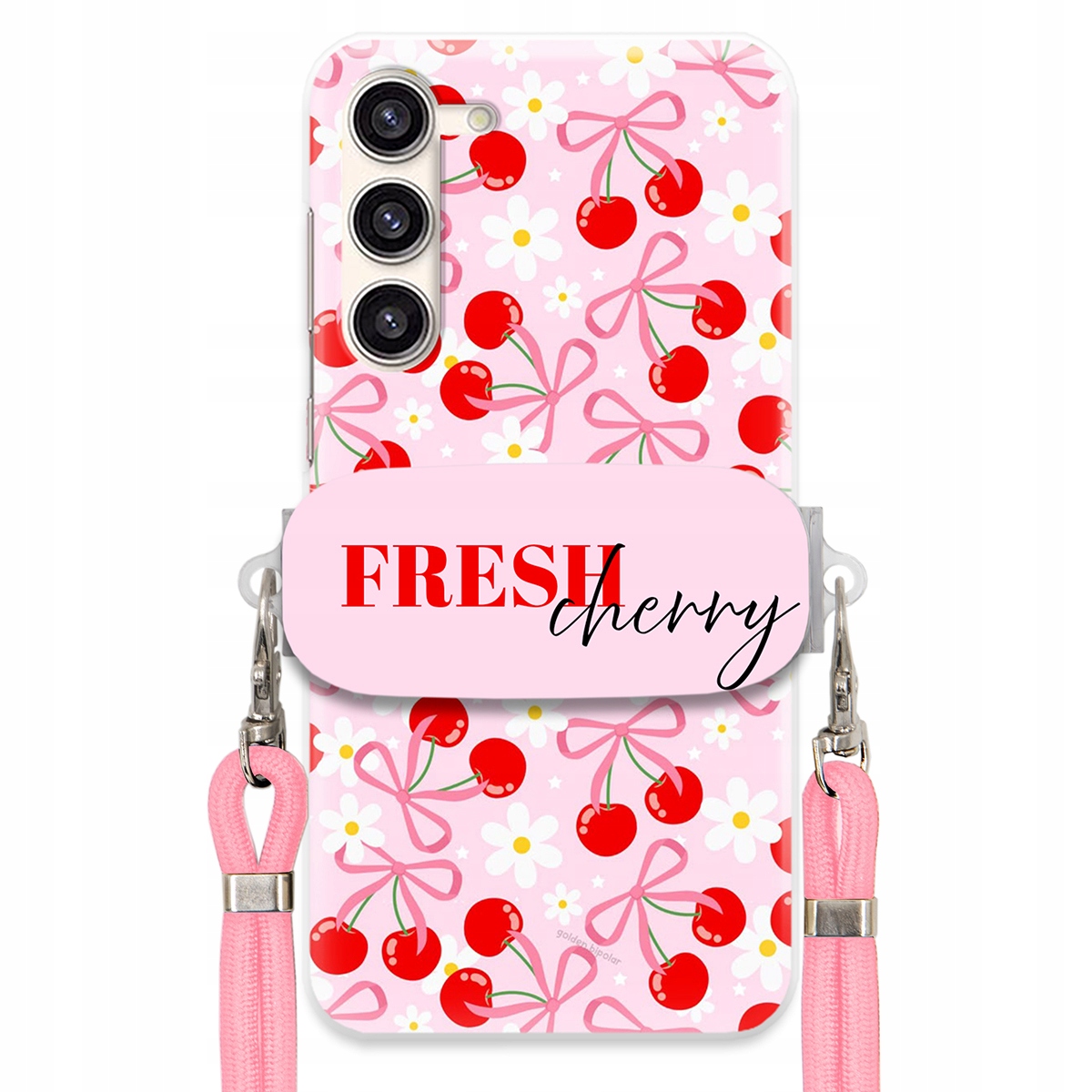 Pouzdro pro Samsung S23 Plus Case Držák na šňůrku Růžový Fresh Cherry Mašle