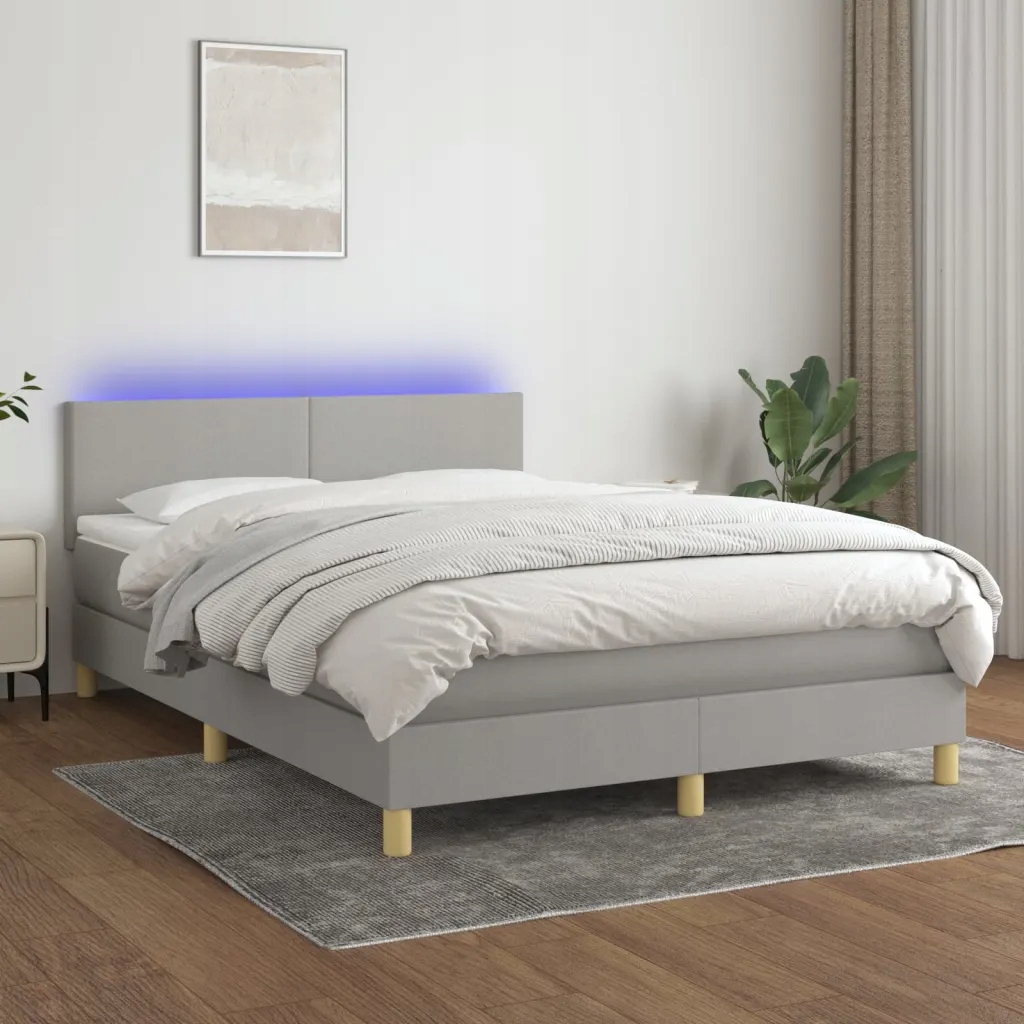 Box spring postel s matrací a Led světle šedá 140x190 cm textil Šedá 313354