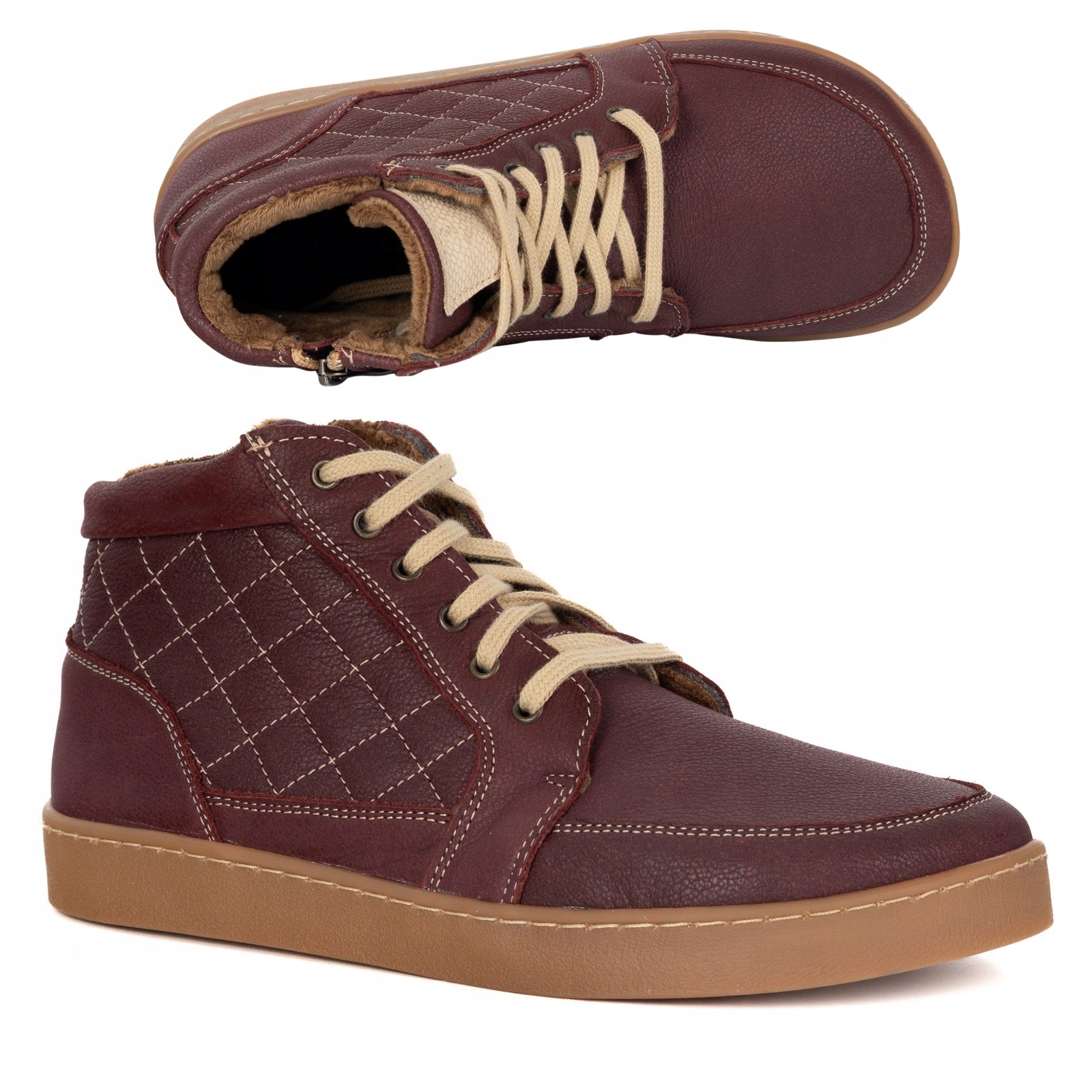 Dámské zimní barefoot kožené boty Z-B05 vínové 42