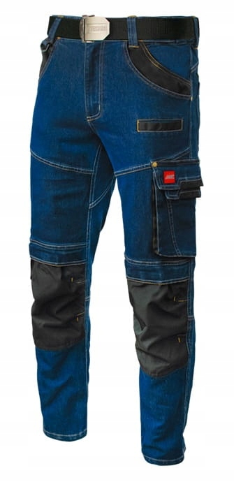 Spodnie Robocze Jeans Stretch Wzmocnione 11 Kieszeni Odblaski XL