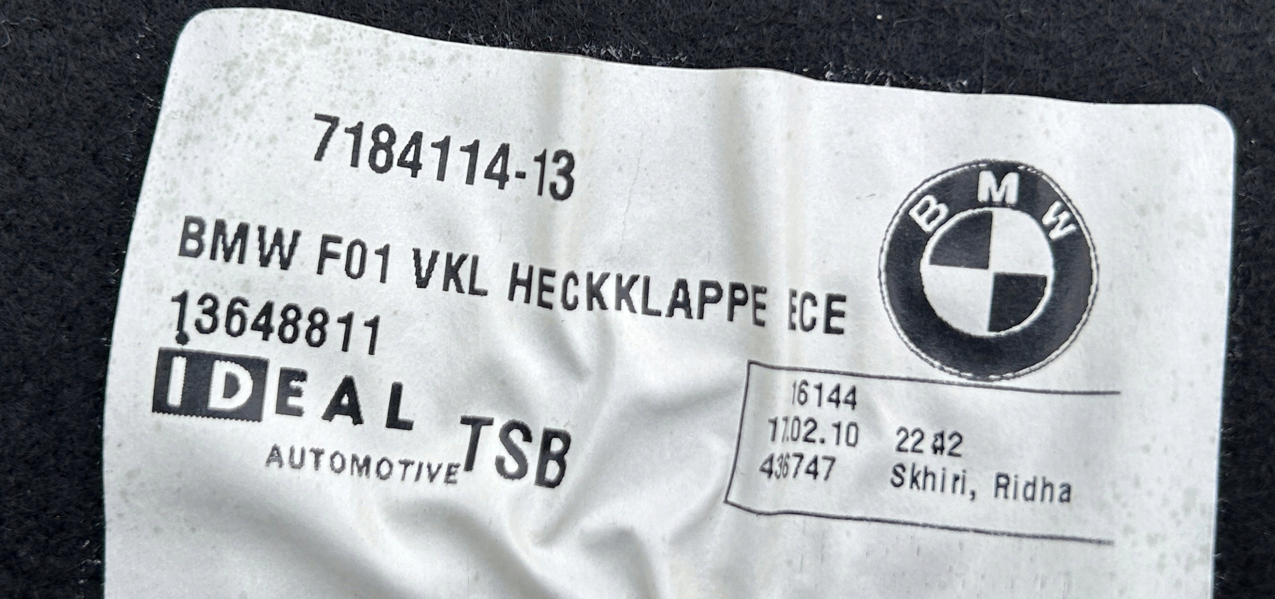upholstery bonnet boot BMW 7 F01 7184114