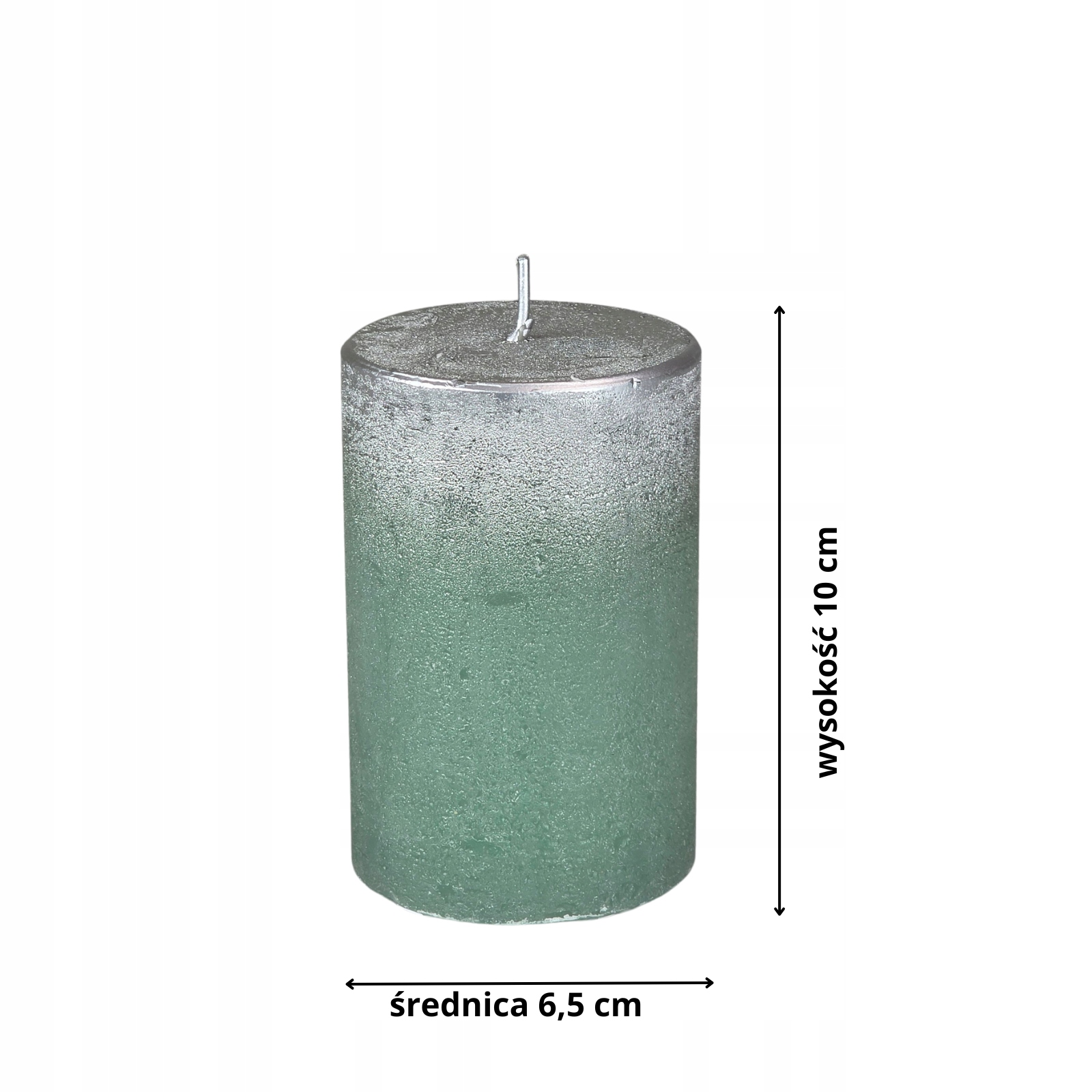 Świeca ozdobna walec ,srebrno-zielona,10 cm, Ø 6,5 cm, 310 g