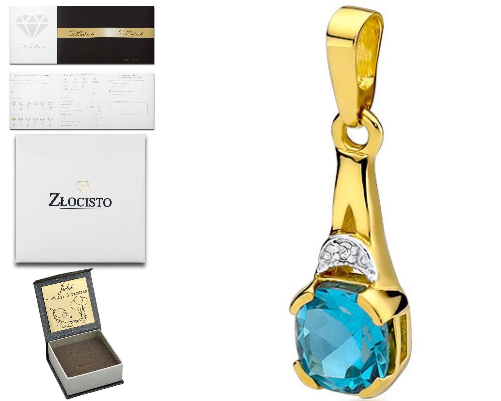 Zlatý Přívěsek Přívěsek S Brilianty A Topazem