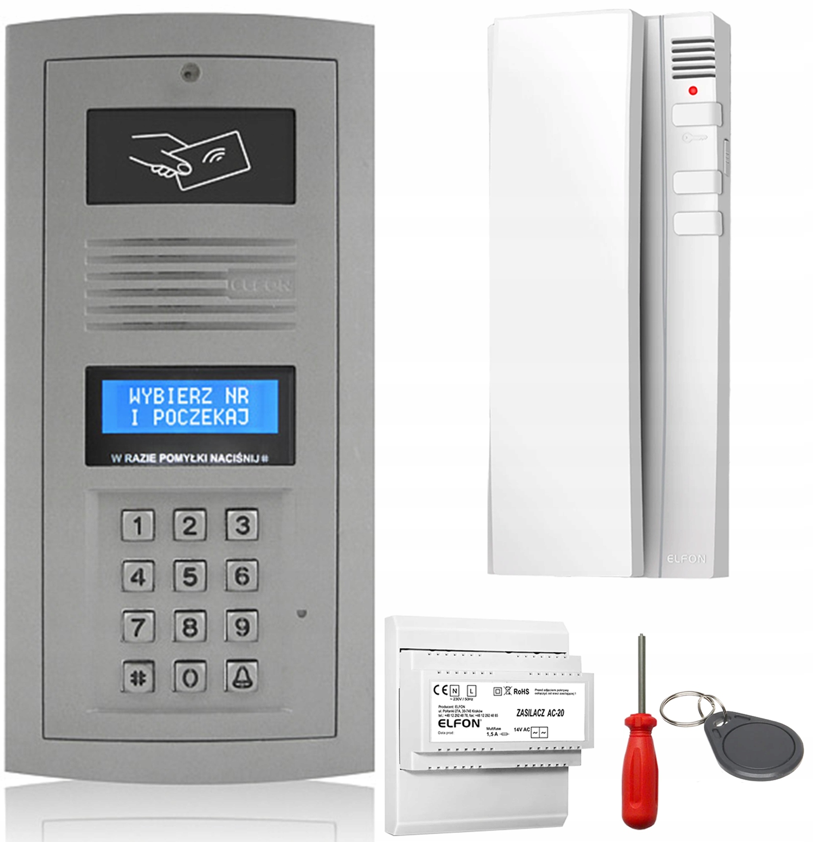 Domofon Sada 1x Slúchadlo Elfon OP-255R-P Digitálny Nástenný Biely Kľúčenka