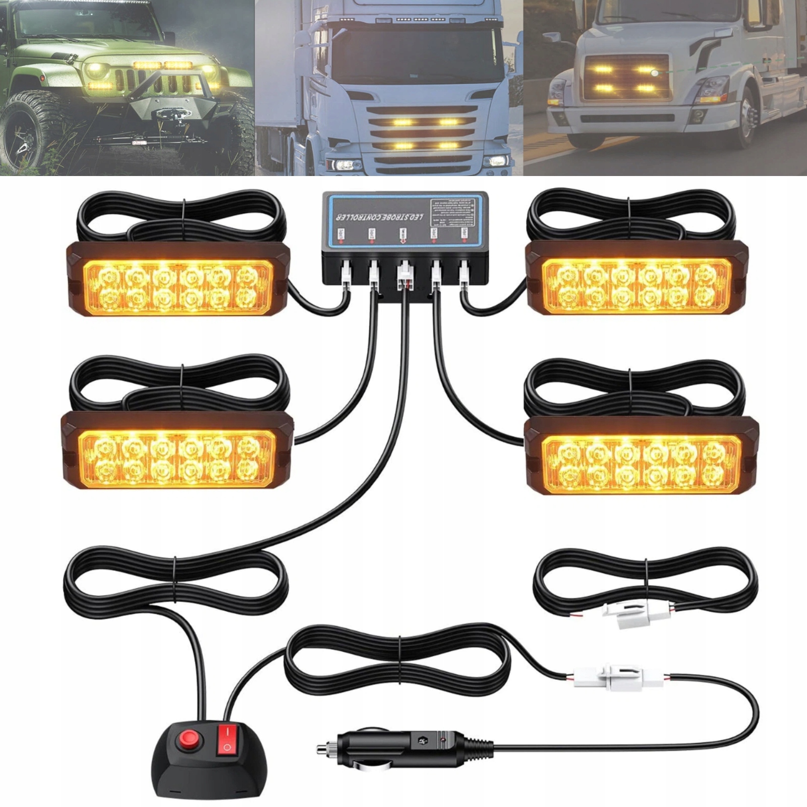 Výstražné Led Lampy Autopřepravník Pomoc Stroboskopy Kohout Do Atrapy 4ks