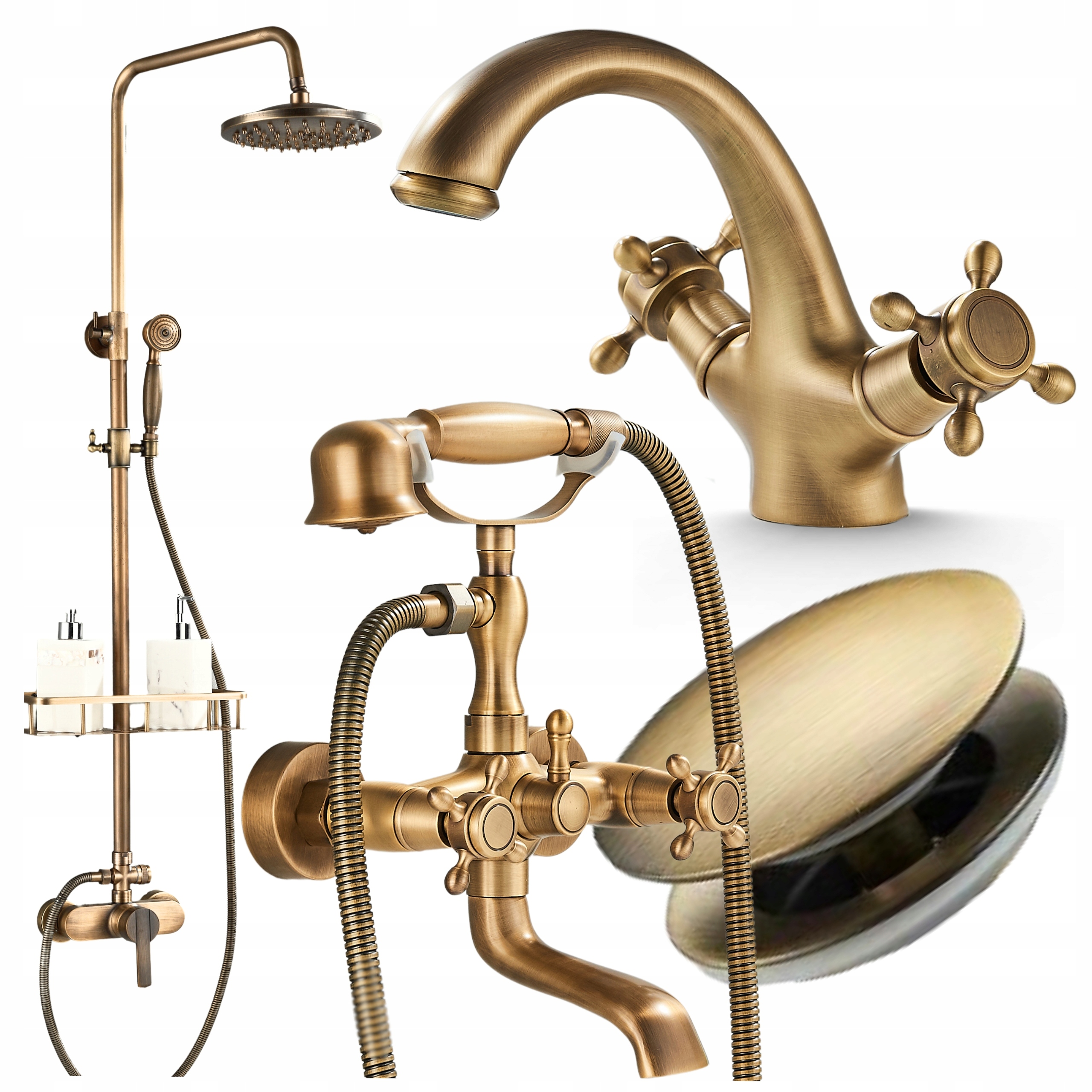 Stojací kohútik do umývadla Retro Kartáčovaný Mat Kúpeľňový Komplet