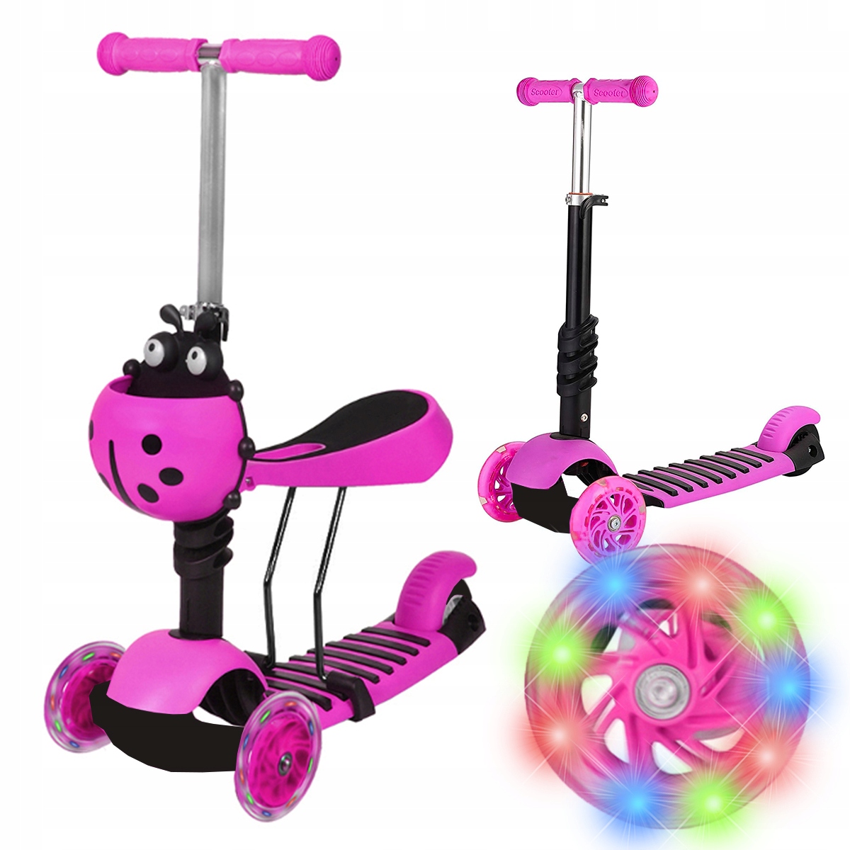 HULAJNOGA TRÓJKOŁOWA DLA DZIEWCZYNKI BALANSOWA 2W1 LED SIEDZENIE 3-8 LAT