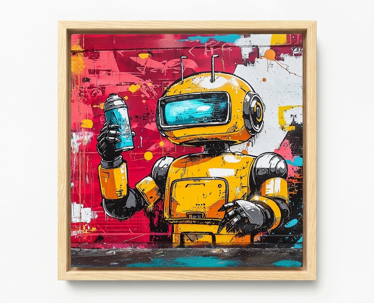 Obraz Rám Americký Box Stěna Graffiti Urban Street Art Robot Spray 50x50