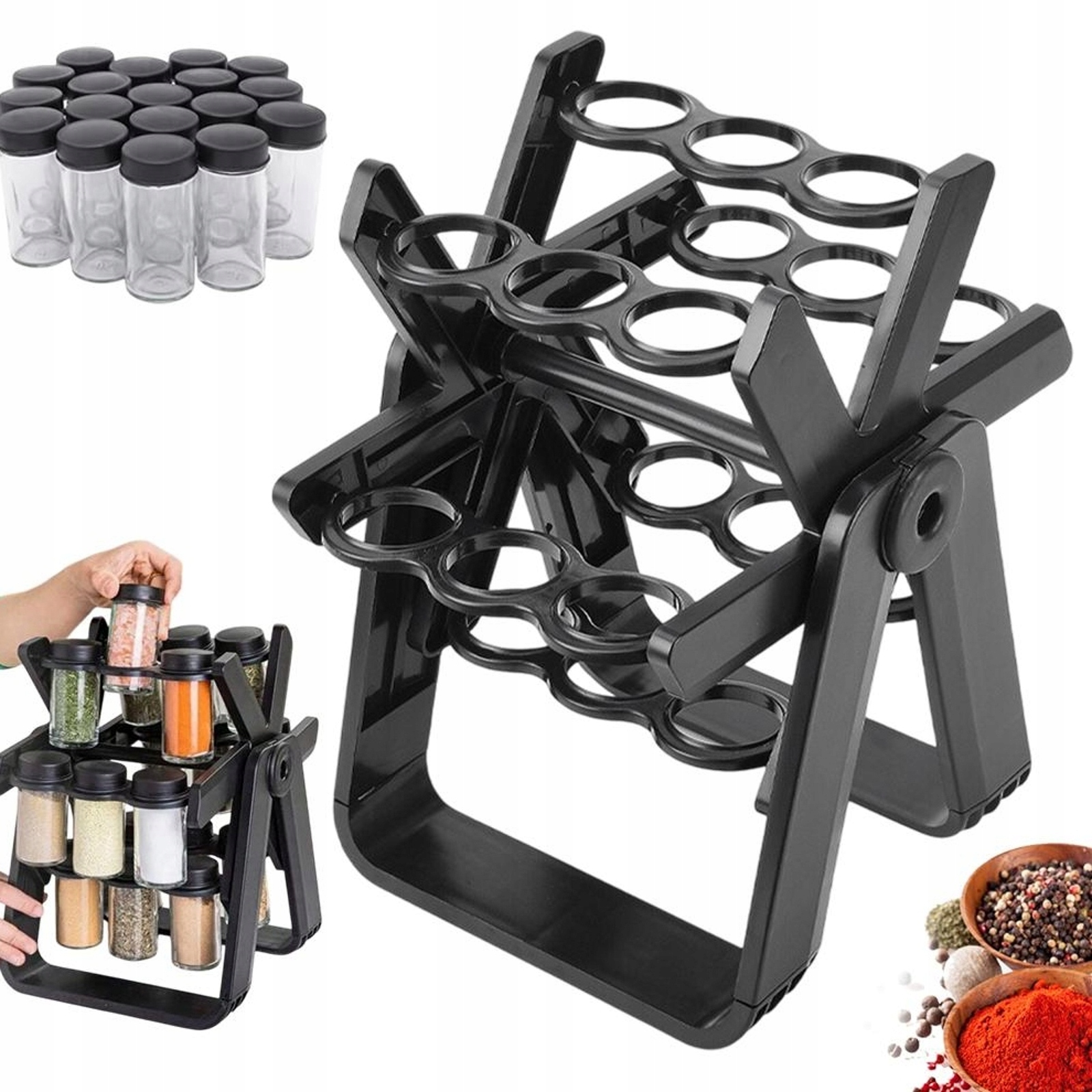 Černý Otočný Organizér Na Koření 34X26X23CM Abs Pp A Sklo