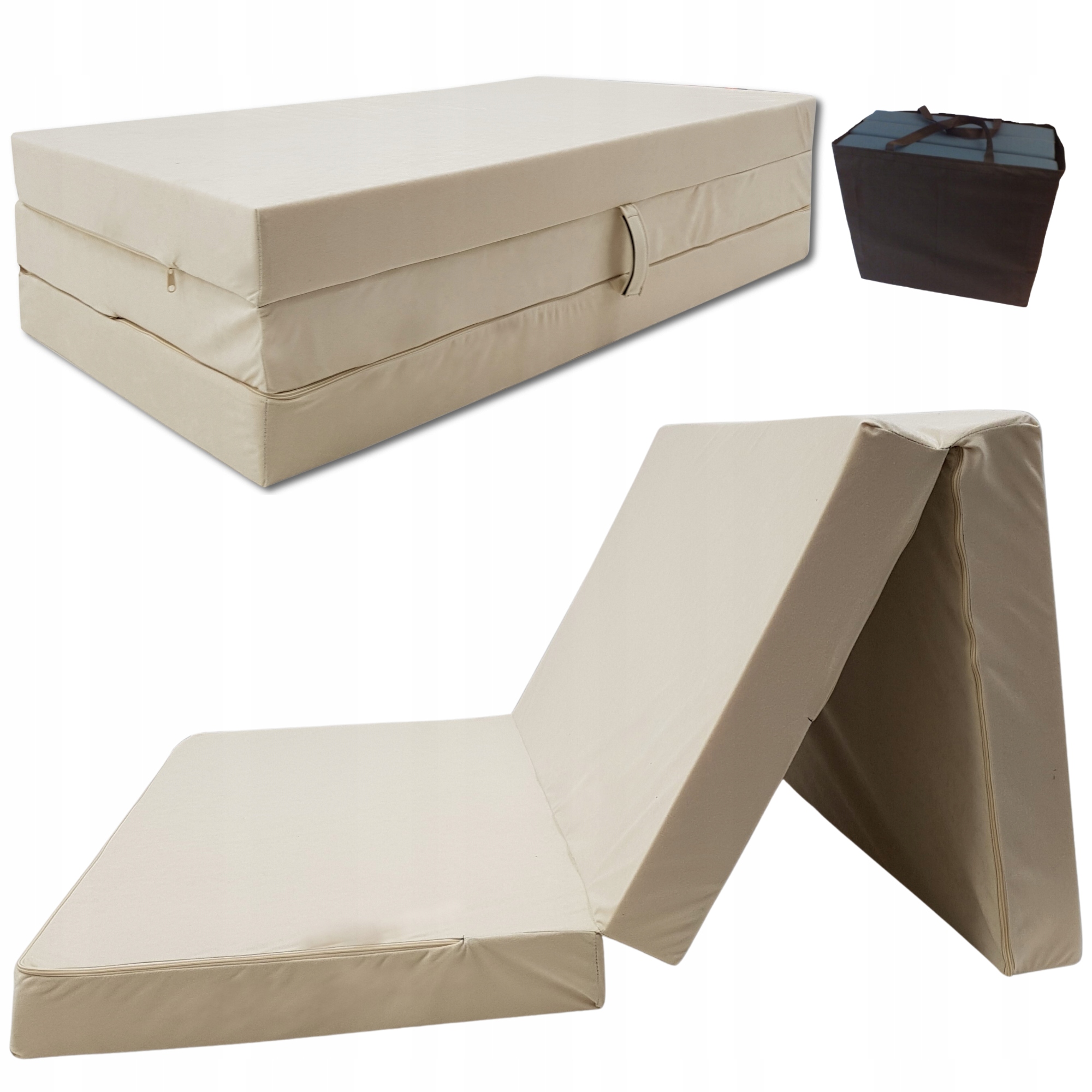 Materac turystyczny rozkładany fotel 200x80x10 beżowy torba