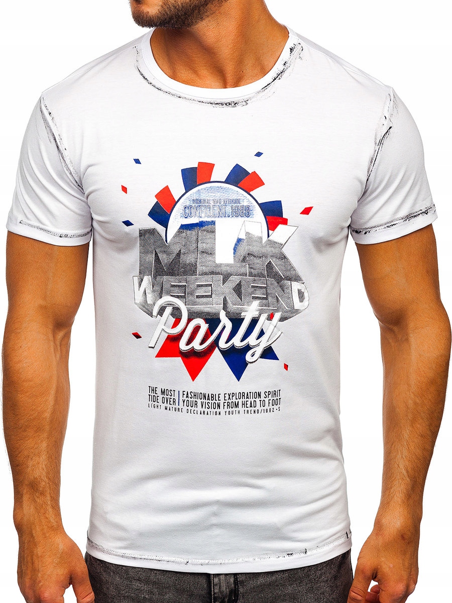 

T-shirt Męski Z Nadrukiem Biały S028 Denley_xl