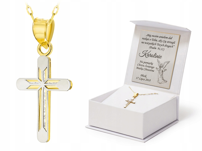 Zlatý Komplet pr. 585 Řetízek 42 cm Drážkovaný kříž Zirkony 14k