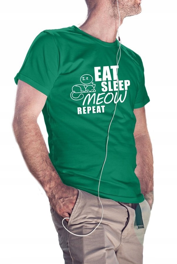 

Koszulka męska Eat Sleep Meow Repeat, zielona L