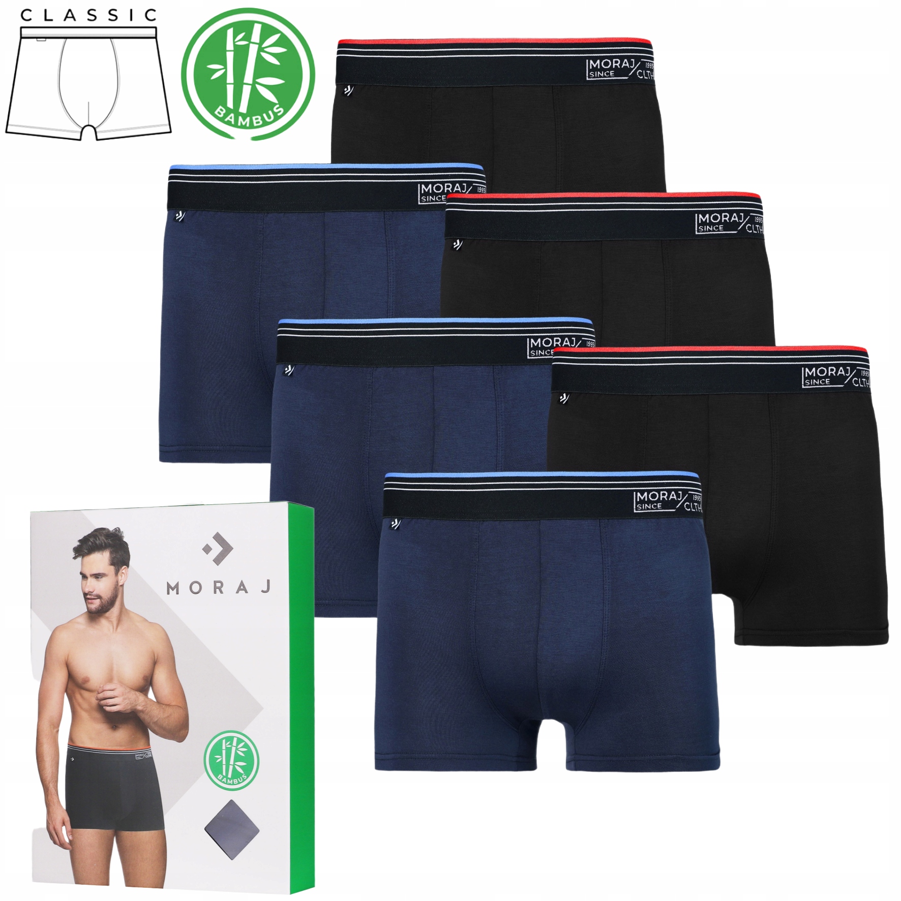 Męskie Bokserki Z Wiskozy Bambusowej Majtki Moraj MIX Zestaw 6x XXL