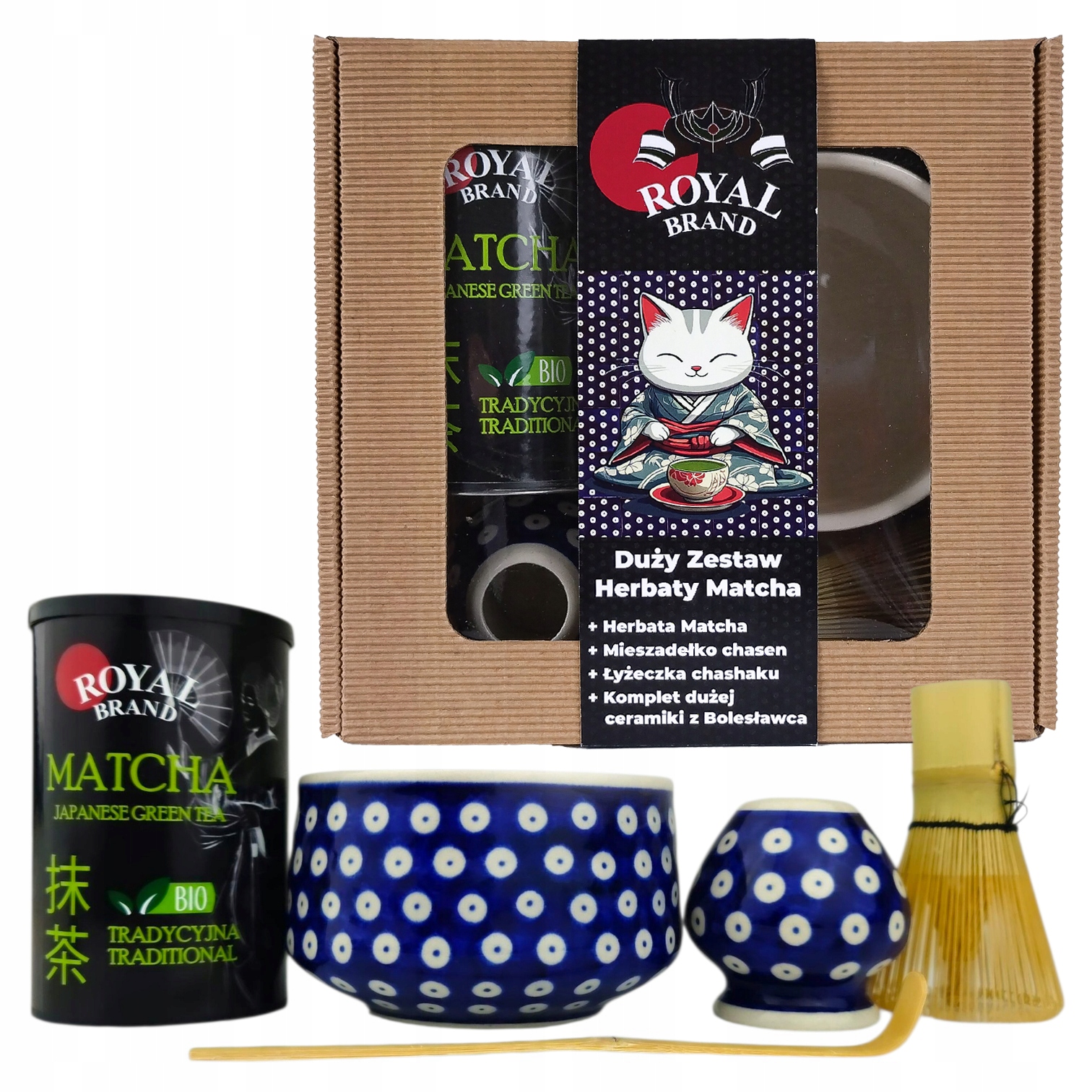 Levně Ceremoniální Sada na Přípravu Čaje Matcha ve Vzor Bolesławiec