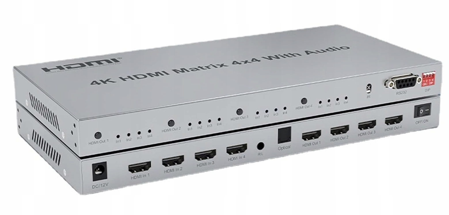 HDMI Matrix 4X4 Z Dźwiękiem, 430Hz Switch 4x4 Z Ekstraktorem Audio