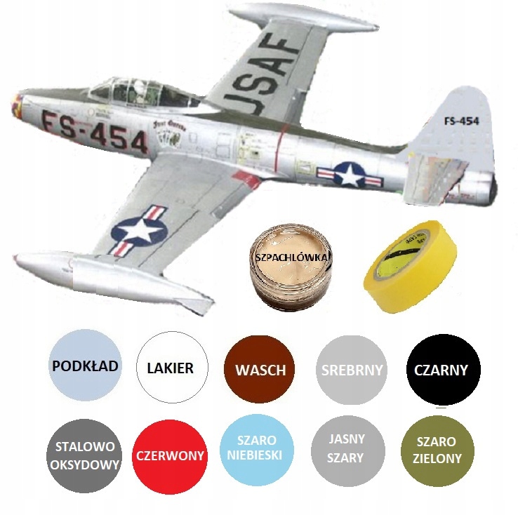 Model samolotu REPUBLIC F48 E/G THUNDERJET ZESTAW: PODKŁAD, FARBY+LAKIER