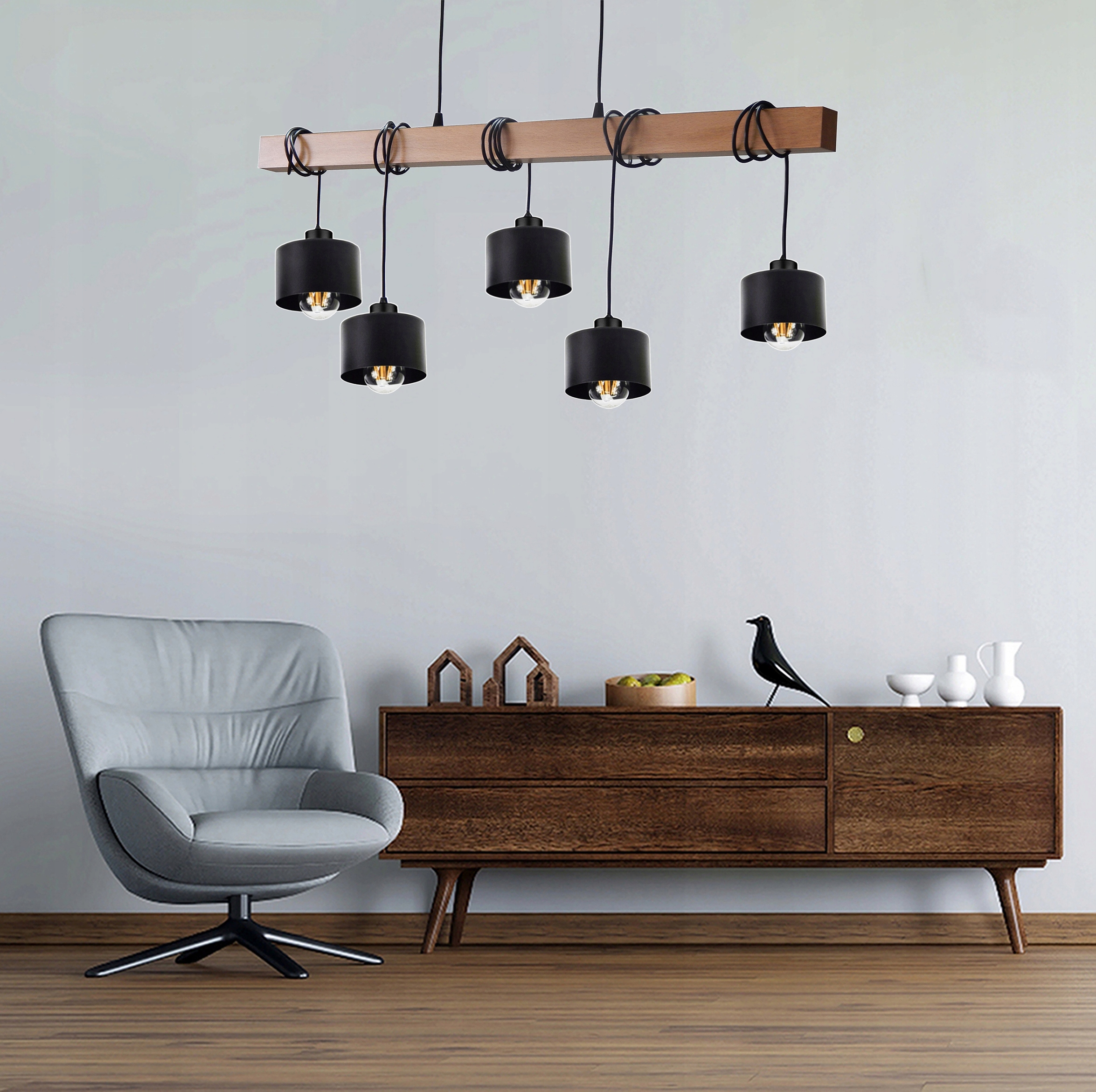 LAMPA WISZĄCA/SUFITOWA PLAFON ŻYRANDOL 015-5WL DREWNO LED LOFT STÓŁ SALON Marka Adex