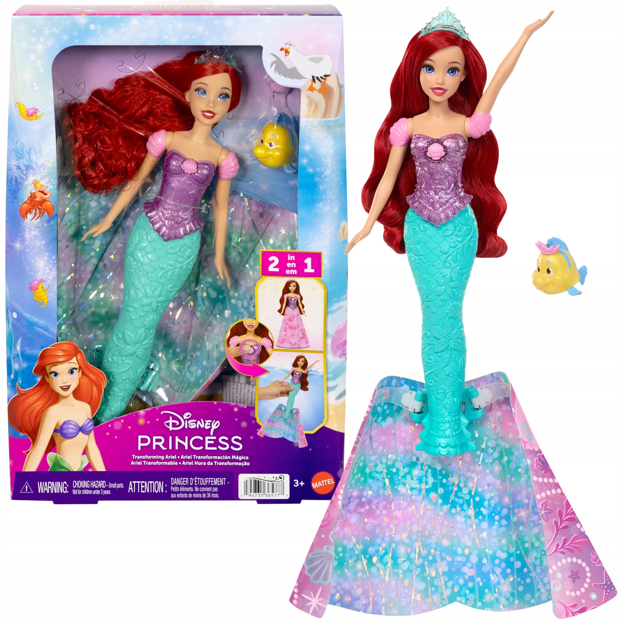Disney Lalka Arielka Mała Syrenka 2W1 Księżniczka I Syrenka Akcesoria
