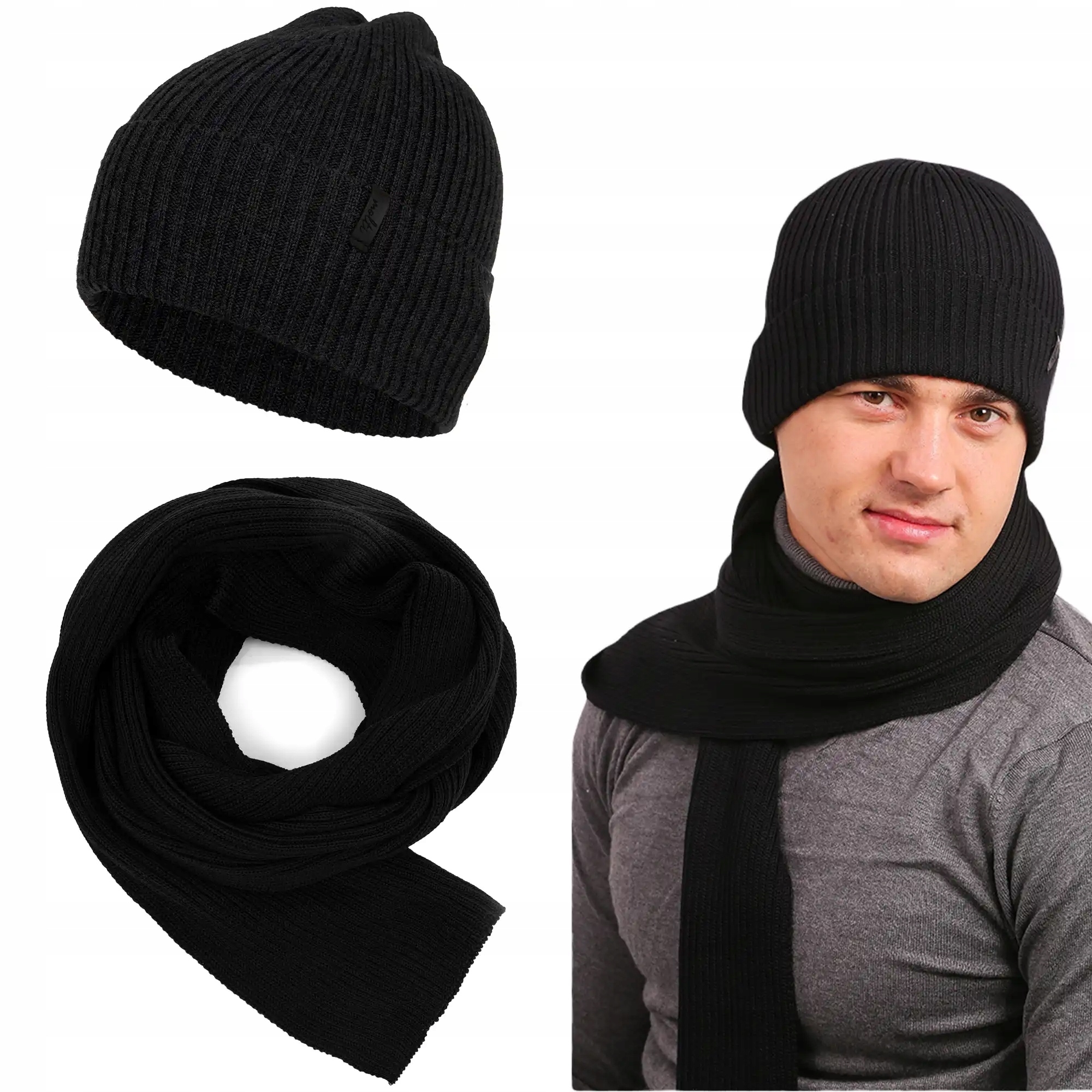 Pánský zimní komplet čepice šála Teplá elegantní na zimu 100% Vlna 55-60