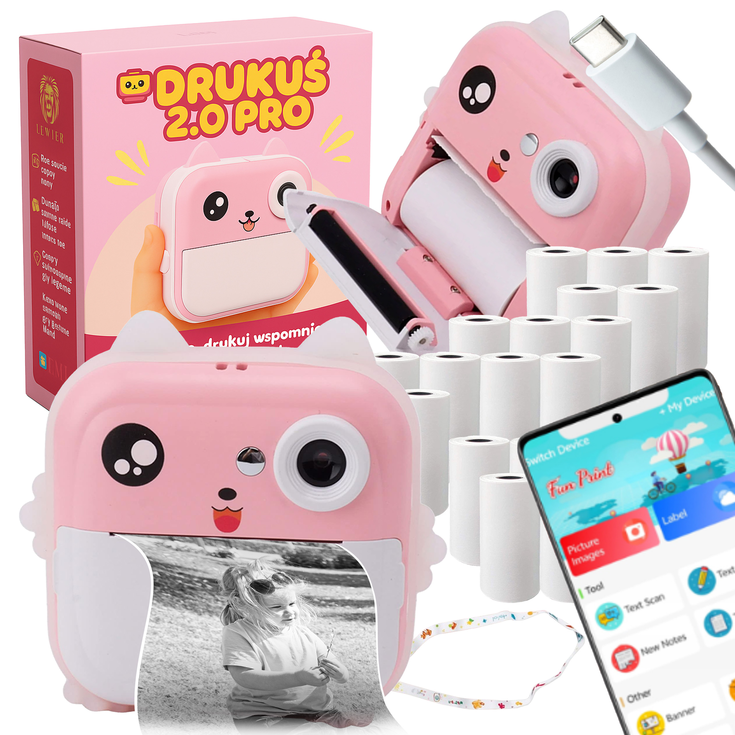 Drukarka termiczna Drukuś Aparat natychmiastowy 23 rolki dla dzieci