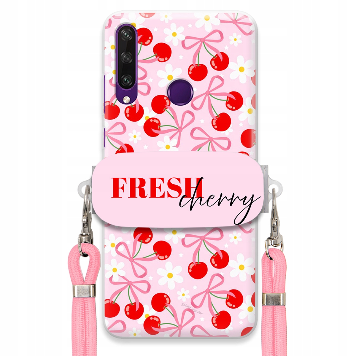 Puzdro pre Huawei Y6P Case Držiak šnúrok Ružový Fresh Cherry Čerešňové mašle