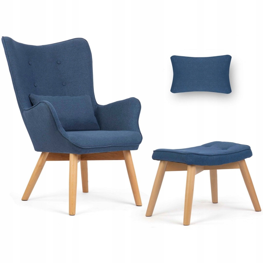 Křeslo ušák s podnožkou Norse modré Sofotel