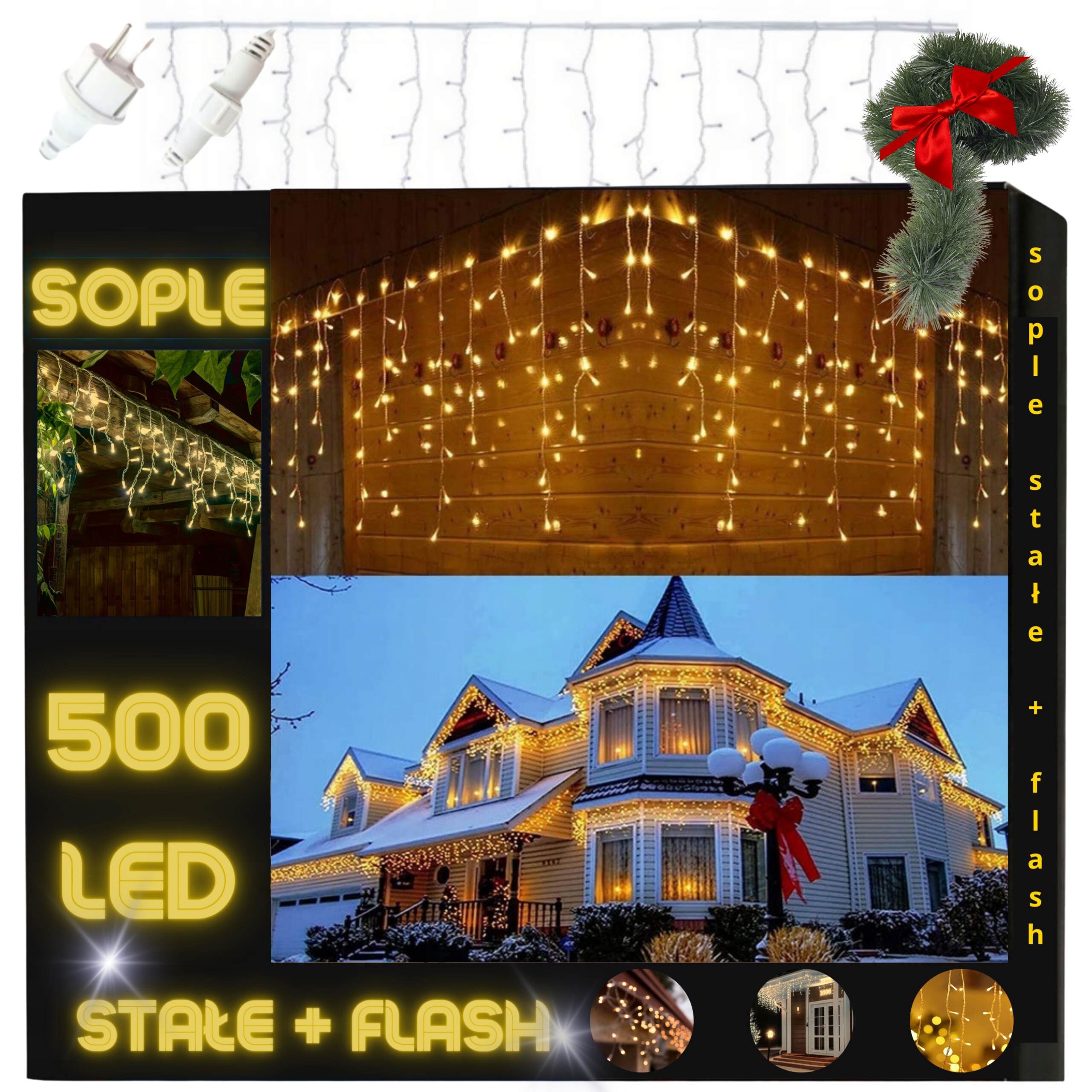 Rampouchy Led 500 světel 23,5 m IP44 pevné flash teplé bílé venkovní světlo