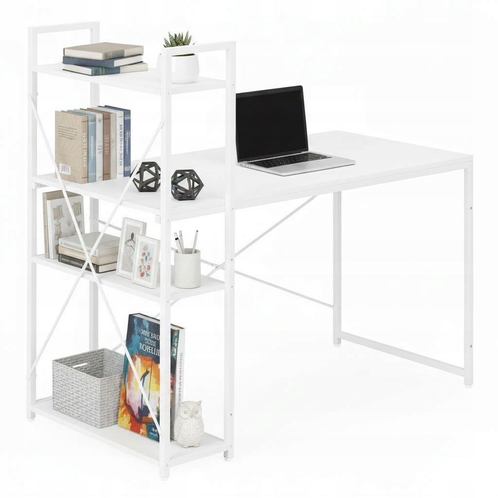 Školní počítačový stůl 120 x 60 cm, regál se 3 policemi, bílý ModernHome Mod