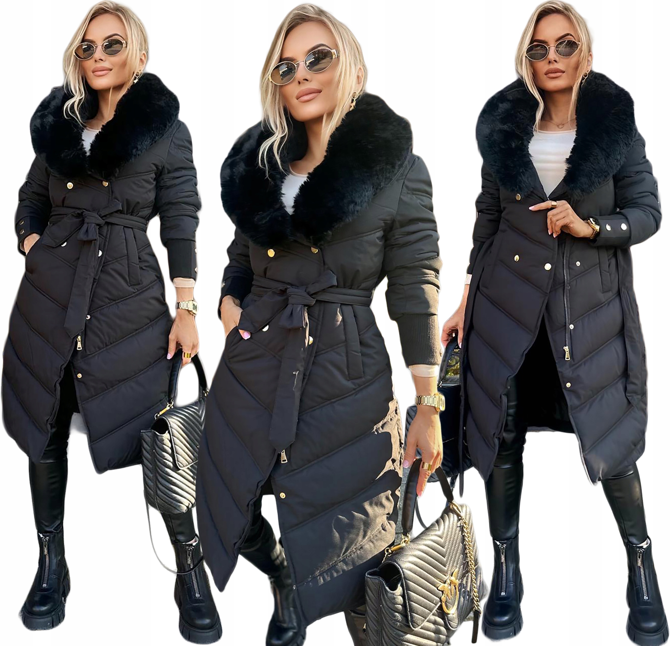 Silná teplá zimní dlouhá dámská prošívaná bunda kožíšek Eryka