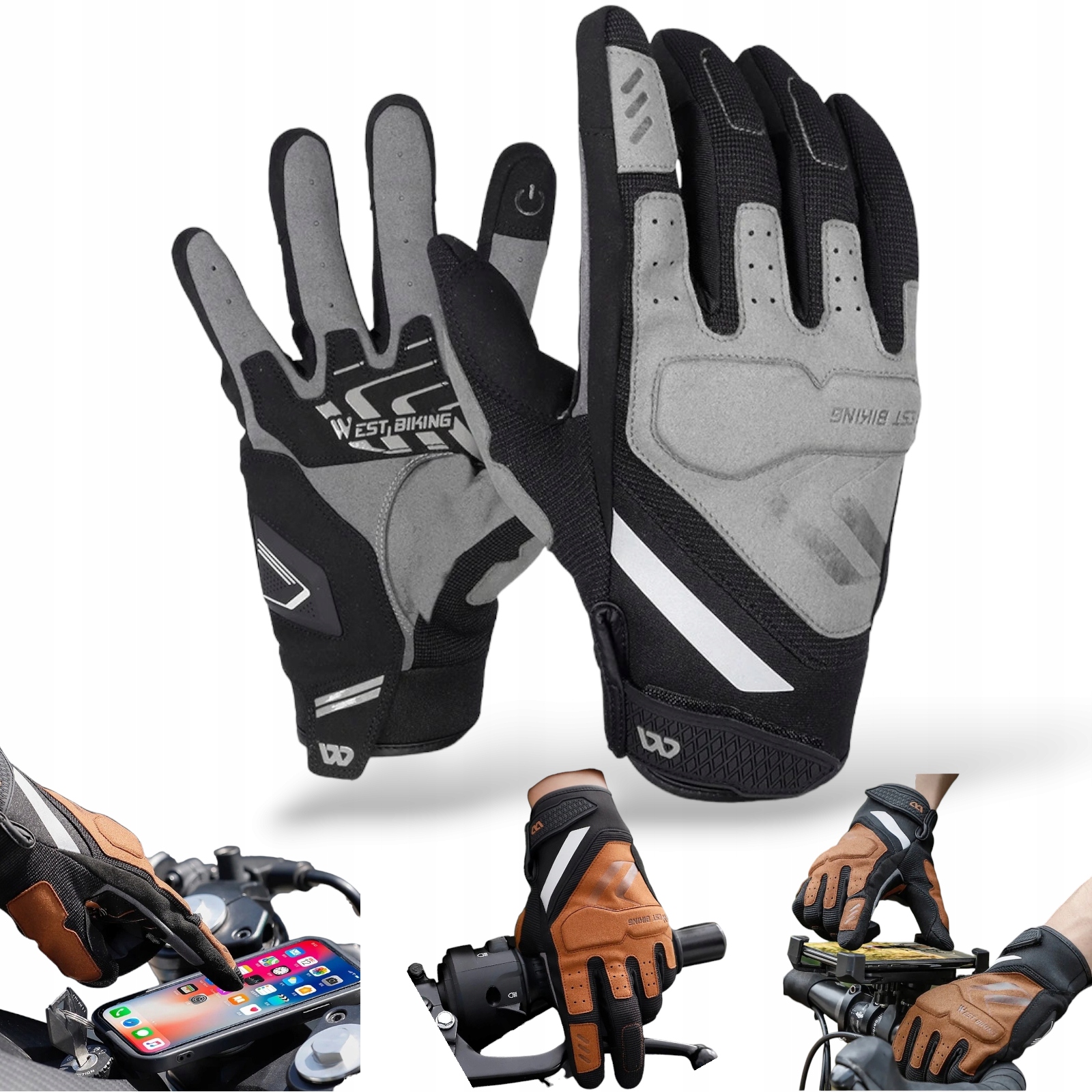 West Biking Rękawiczki Sportowe Motocyklowe Cross Enduro Pełne Żelowe Skóra