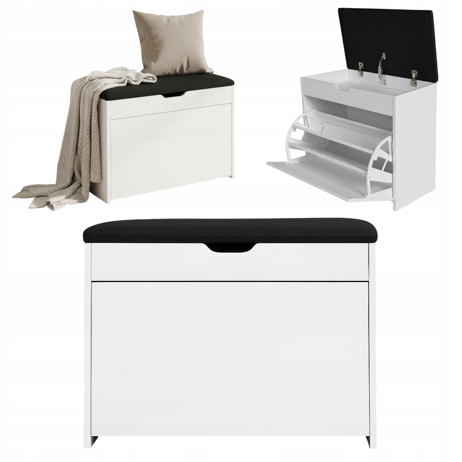 Botník biely so sedákom a výsuvnými policami Vault, 57 x 30 x 53 cm