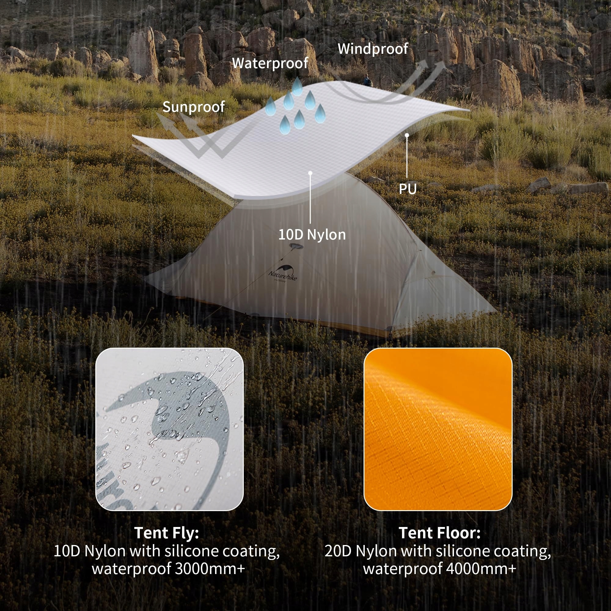 NATUREHIKE Cloud Up 2 Namiot Ultralekki 2 Osoby 3-4 Sezony Camping — miniatura 3