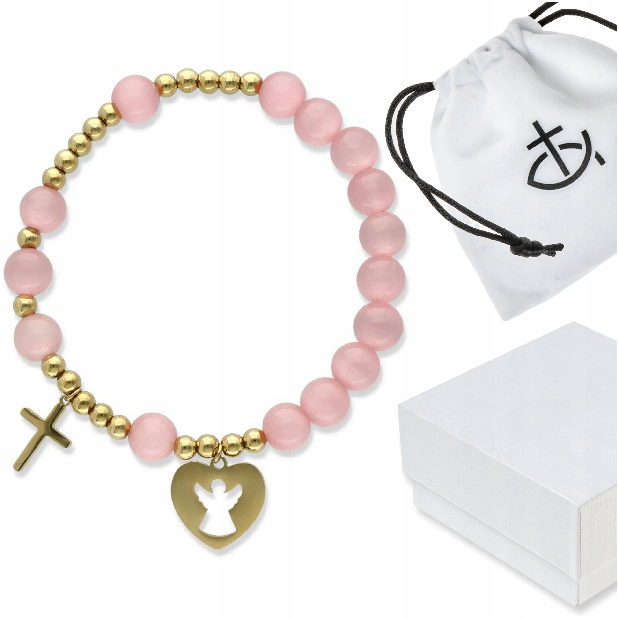 Růženec na ruku dámský náramek přírodní kameny křemen růžový Krabička